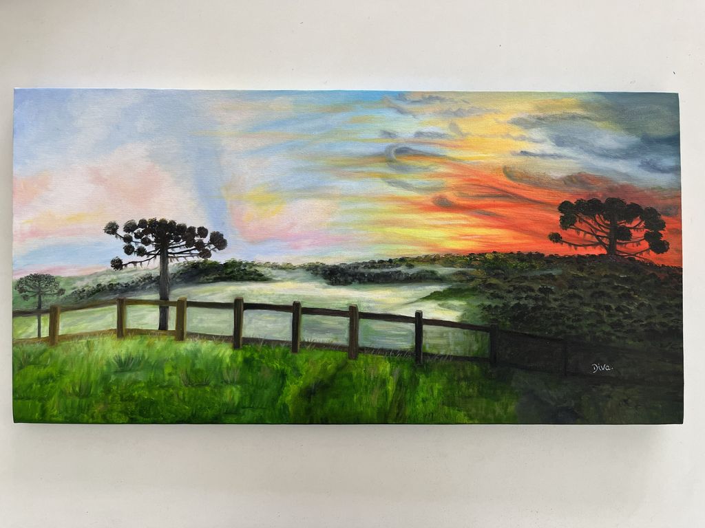 óleo sobre tela cerrito com paisagem de araucárias