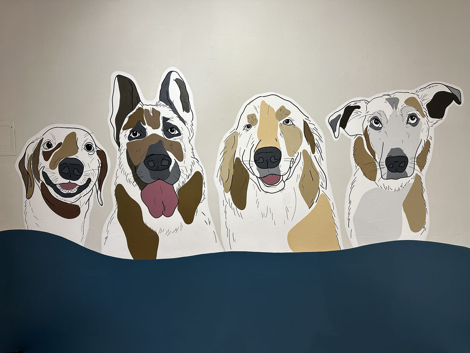 Mural retrato pet - quatro cães