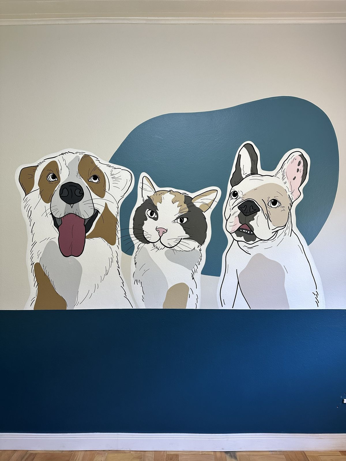 Mural retrato pet - cão, gato e cão