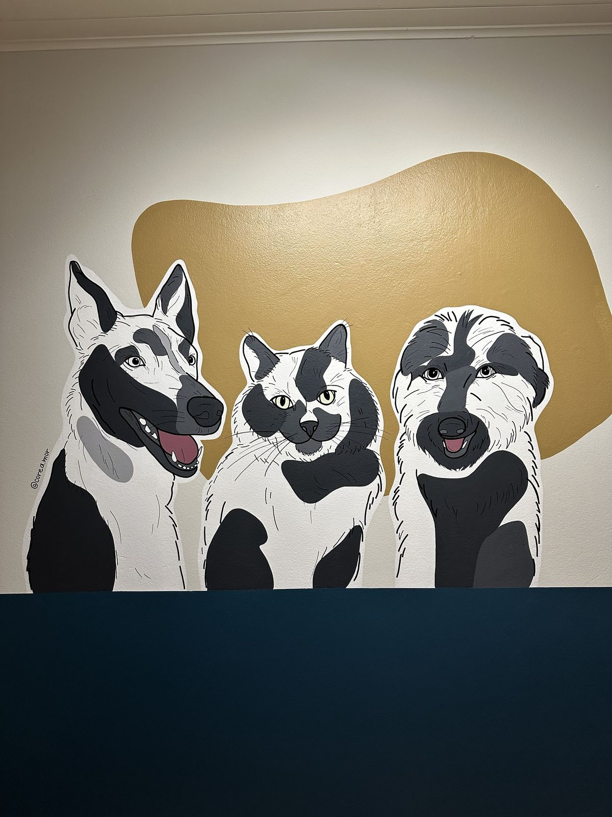 Mural retrato pet - cão, gato e cão